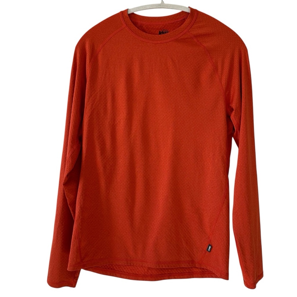 REI CO-OP Men’s Orange Red Trail Running Hiking Long Sleeve Layering Shirt-Small